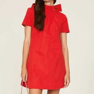 STAUD Red Mini Dress with Bow Neck